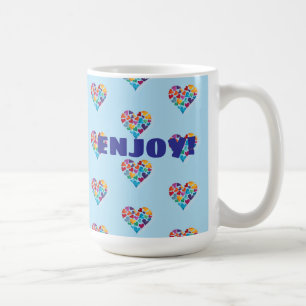 Colourful Hearts Design, Blue, Enjoy!, Custom  Coffee Mug