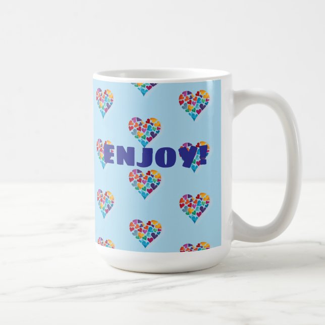 Colourful Hearts Design, Blue, Enjoy!, Custom  Coffee Mug (Right)