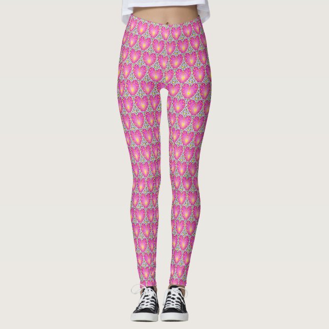 Colourful Hearts Design Leggings (Front)