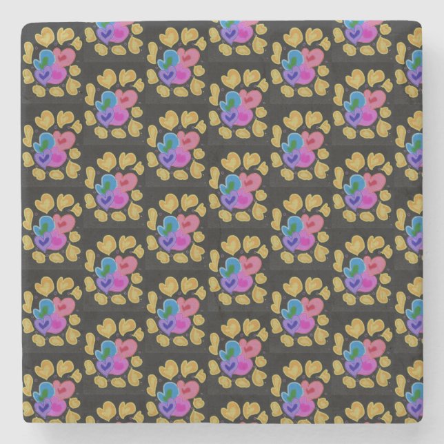 Colourful Hearts Design Stone Coaster (Front)