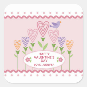 Colourful Hearts Floral Valentine Square Sticker