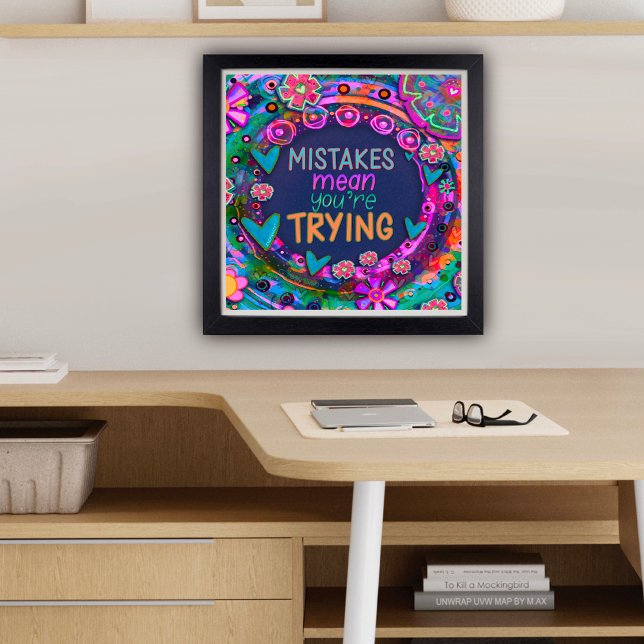 Colourful Hearts Flowers Inspiring Mistakes Quote Poster (Inspiring mistakes quote Classroom Poster by inspirivity)