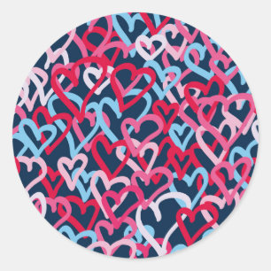 Colourful Hearts - Graffiti Style Classic Round Sticker