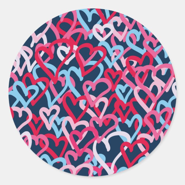 Colourful  Hearts - Graffiti Style Classic Round Sticker (Front)