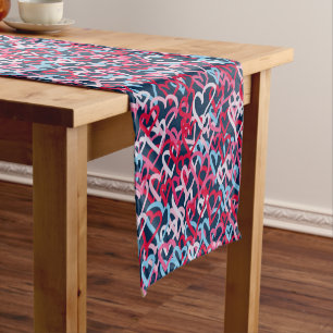 Colourful Hearts - Graffiti Style Short Table Runner