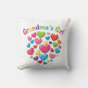 Colourful Hearts Grandma's Girl Throw Pillow