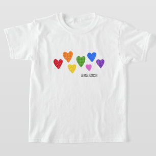 Colourful Hearts Kids NAME Love Artwork Valentine T-Shirt