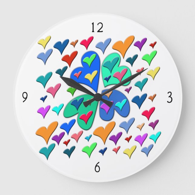 Colourful Hearts Large Clock (Front)