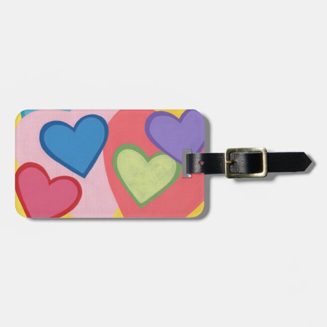 Colourful Hearts Layered Personalized Luggage Tags (Front Horizontal)