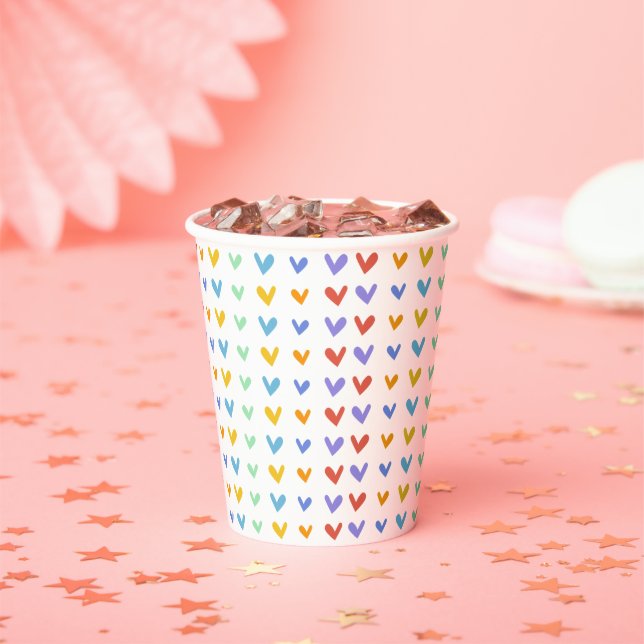 Colourful Hearts Meet Retro Rainbow Baby Shower Paper Cups (Insitu)