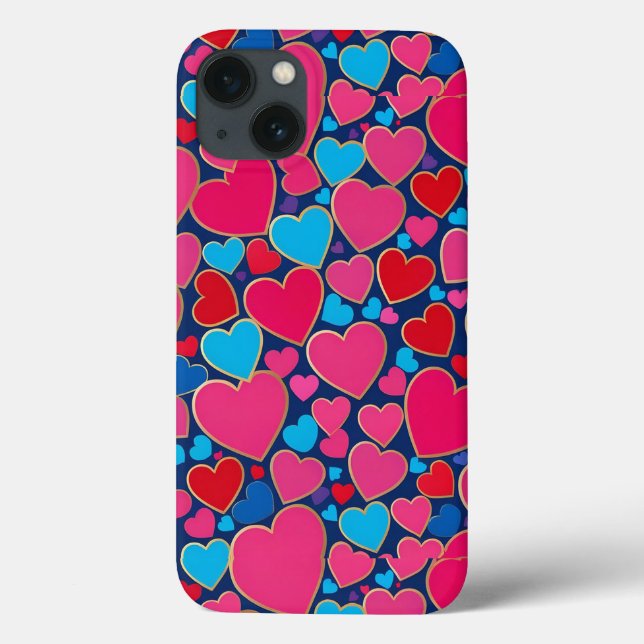 Colourful Hearts Navy Everyday Protection Grip Case-Mate iPhone Case (Back)