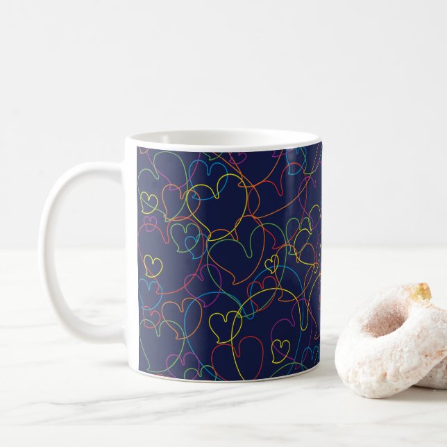 Colourful Hearts Net Pattern - Intense Blue Mug (With Donut)