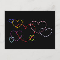 Colourful Hearts on Black Background Postcard