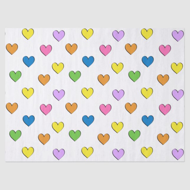 Colourful Hearts on White Tissue Paper (Front)