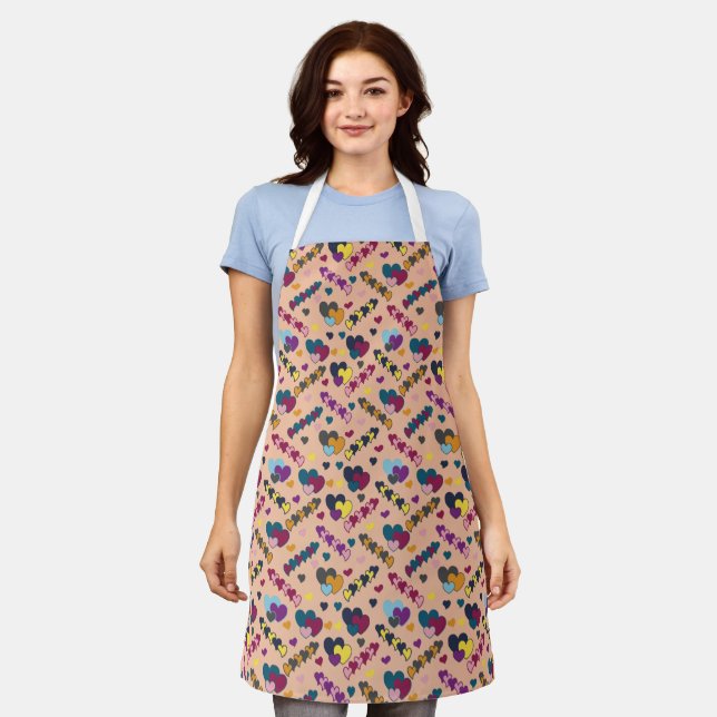 Colourful Hearts Pattern Apron (Worn)
