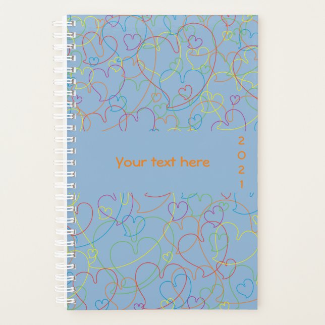 Colourful Hearts Pattern - Hearts Net Light Blue Planner (Front)