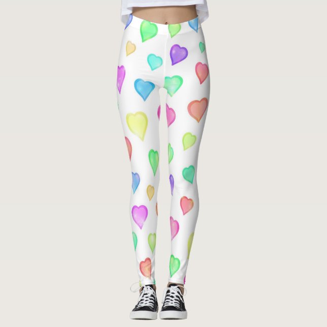 Colourful Hearts Pattern Leggings (Front)