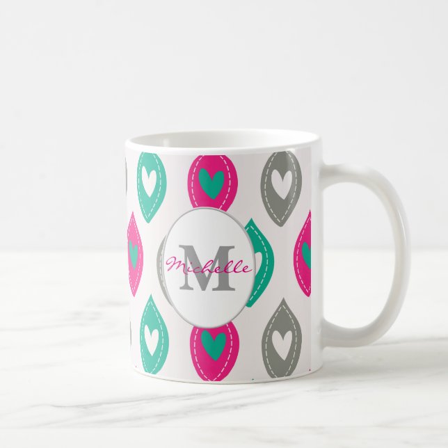 Colourful Hearts Pattern Personalized Coffee Mug (Right)