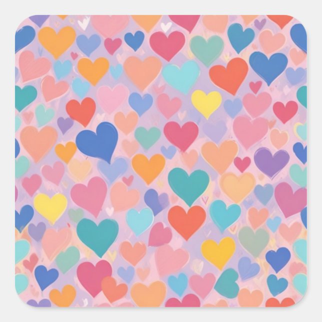 Colourful hearts pattern square sticker (Front)