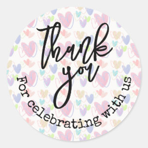 Colourful Hearts Pattern Thank You For Celebrating Classic Round Sticker