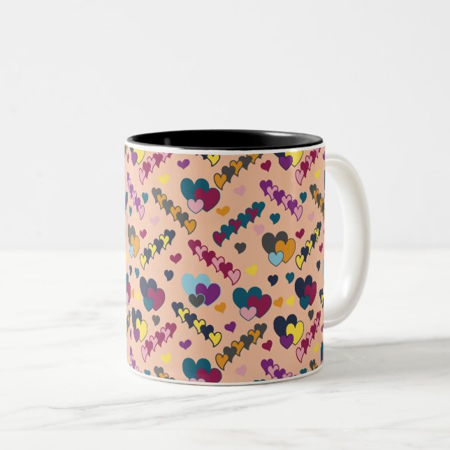 Colourful Hearts Pattern Two-Tone Coffee Mug (Front Right)