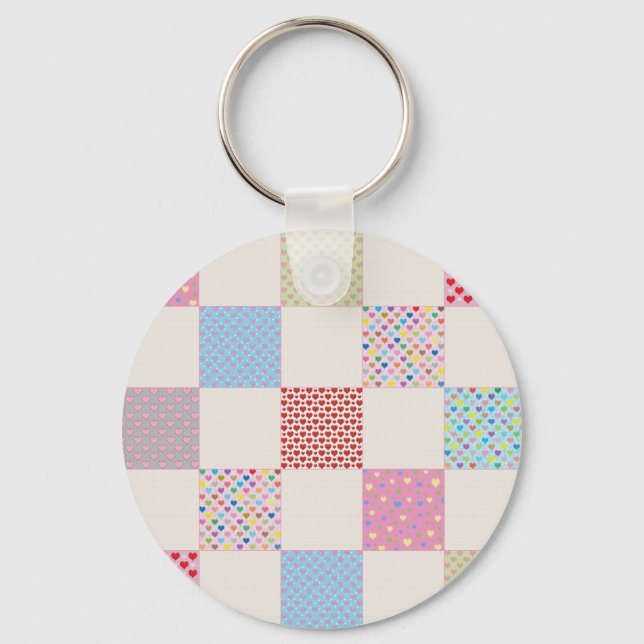 Colourful hearts quilt pattern keychain (Front)