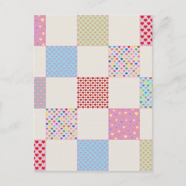 Colourful hearts quilt pattern postcard (Front)