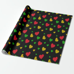Colourful Hearts Red Green Yellow Valentines Day Wrapping Paper
