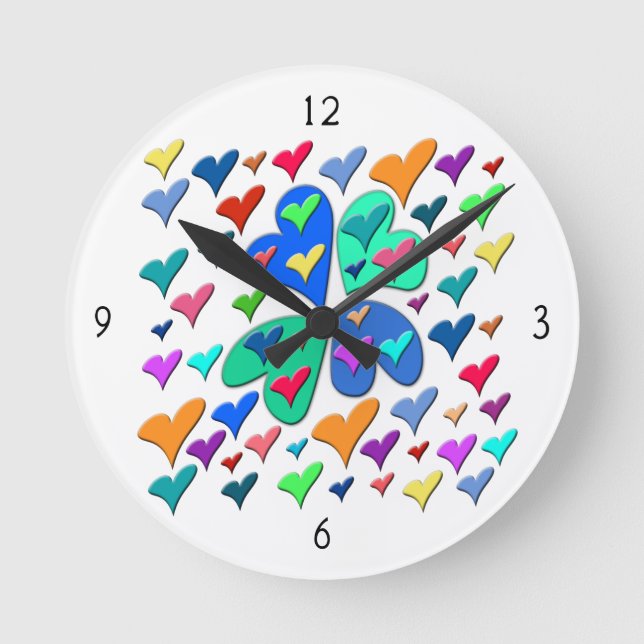 Colourful Hearts Round Clock (Front)