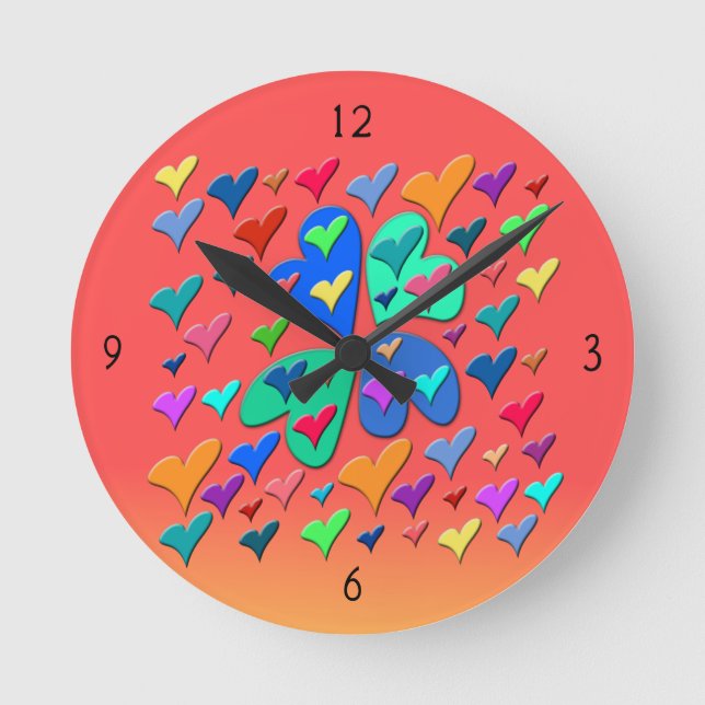 Colourful Hearts Round Clock (Front)