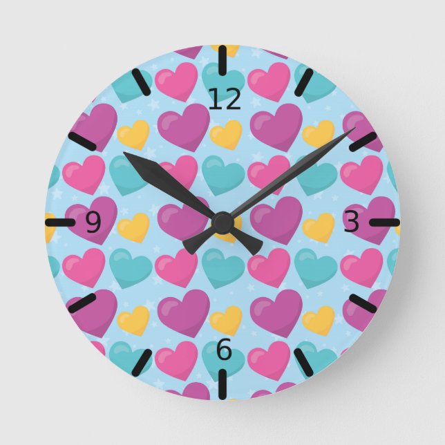 Colourful Hearts - Round Clock (Front)