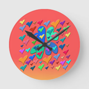 Colourful Hearts Round Clock