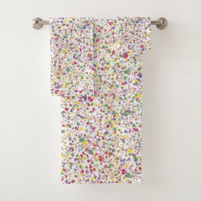 Colourful Hearts Splatter Paint, Abstract Bath Towel Set (Insitu)