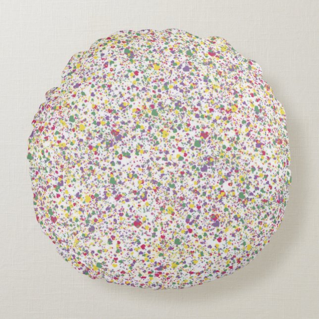 Colourful Hearts Splatter Paint, Speckled Round Pillow (Front)