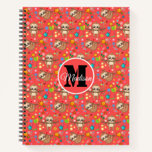 Colourful Hearts Stars Sloth Pattern Personalized Notebook