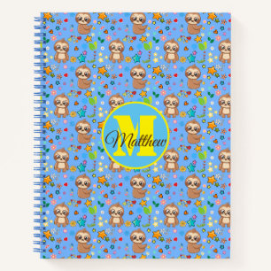 Colourful Hearts Stars Sloth Pattern Personalized Notebook