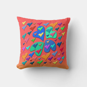 Colourful Hearts Throw Pillow
