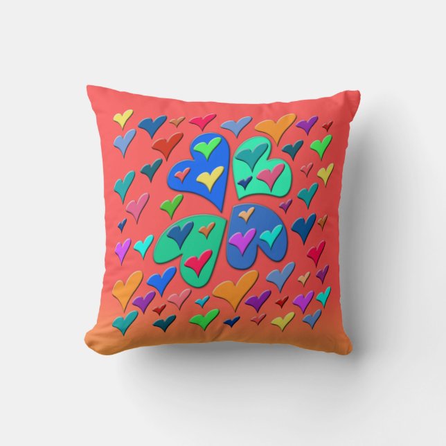 Colourful Hearts Throw Pillow (Front)