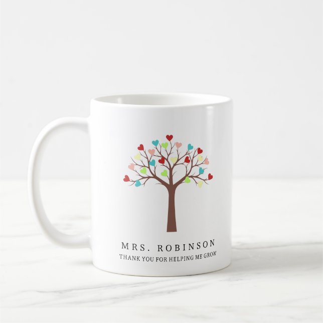 Colourful Hearts Tree Thank You  Coffee Mug (Left)
