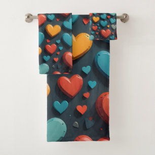 Colourful hearts, Valentine art Bath Towel Set