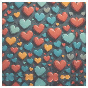 Colourful hearts, Valentine art  Fabric