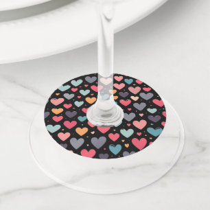 Colourful hearts valentine's day wine glass tag