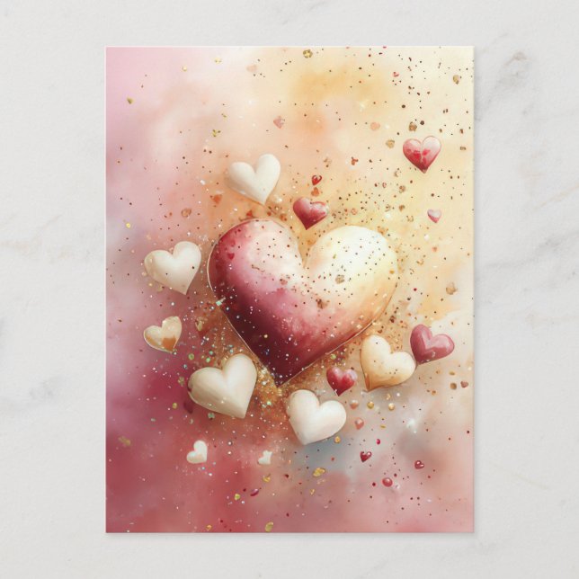 Colourful Hearts  Valentine's Greeting Postcard (Front)