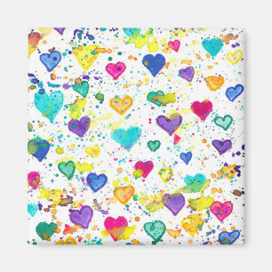 Colourful Hearts with Paint Splatter Magnet