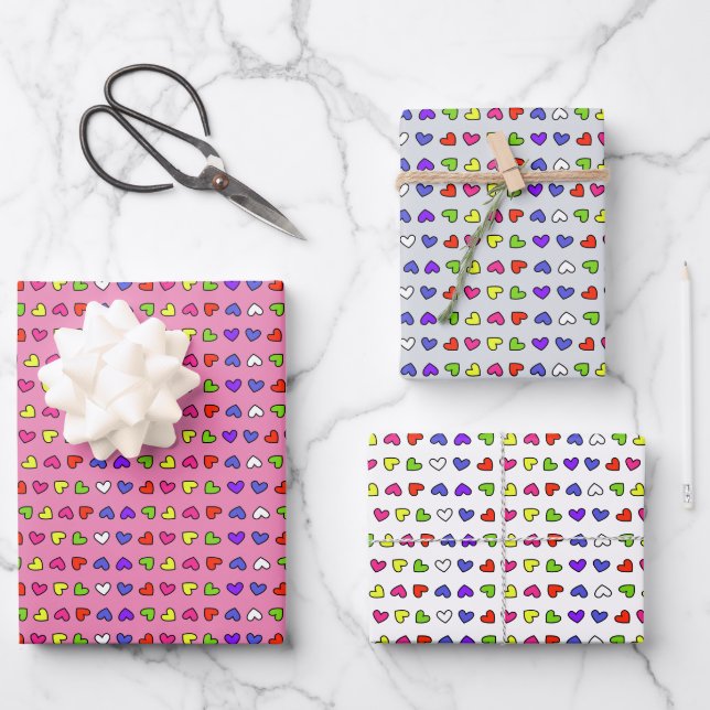 Colourful Hearts Wrapping Paper Sheet (Front)