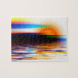 Colourful Heavenly Rainbow Sunset on the Beach Jigsaw Puzzle