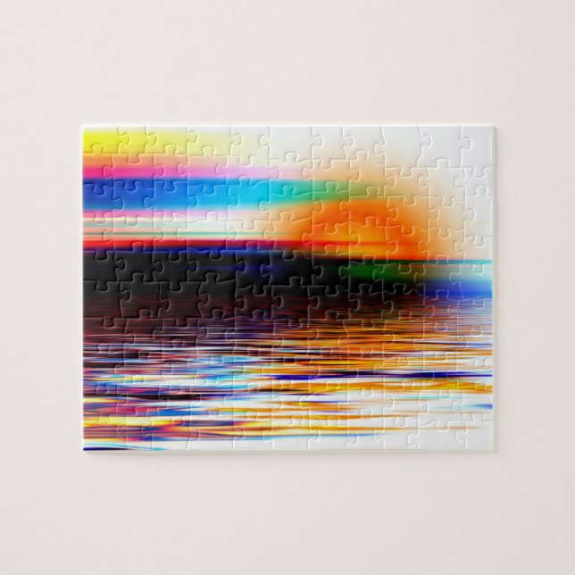 Colourful Heavenly Rainbow Sunset on the Beach Jigsaw Puzzle (Horizontal)