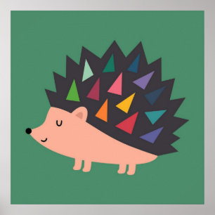 Colourful hedgehog baby kids room  poster