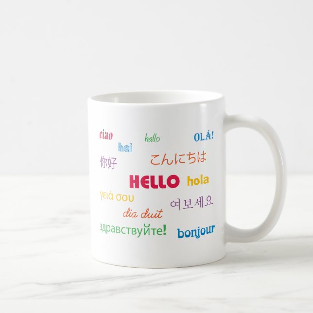 Colourful Hello in Many Languages Coffee Mug (Right)