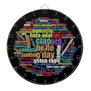 Colourful Hello in Many Languages Word Cloud Dartboard